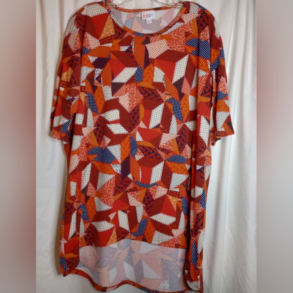 LuLaRoe Vibrant Orange and Navy Geometric Fabric